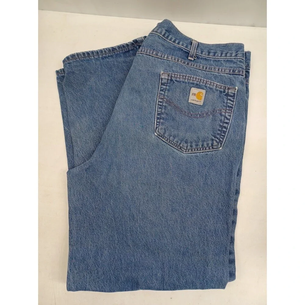 Carhartt Mens Straight Leg Relaxed Fit Jeans Blue Denim Distressed 42x32 #2112